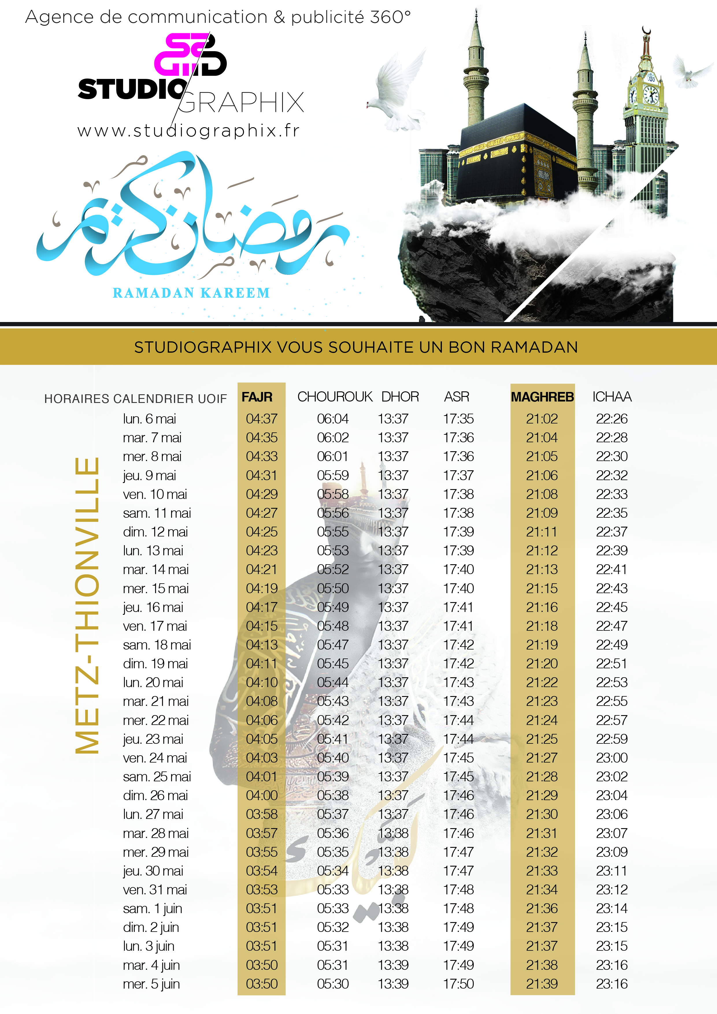 Calendrier ramadan 2021 – 1442 (IMSAKIA) – Mosquée de Hautepierre